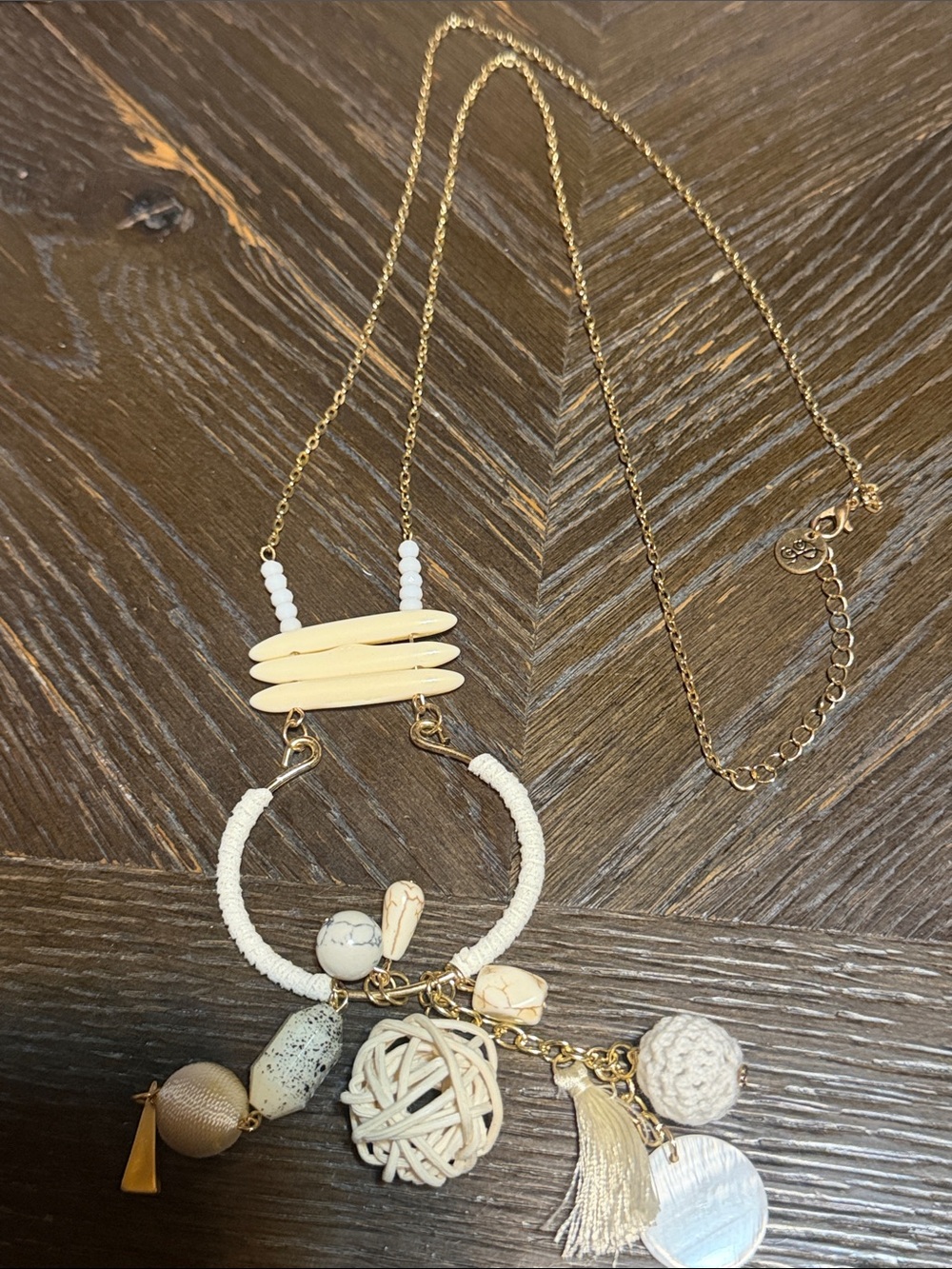 Plunder Gold Necklace with Cream and White Charms